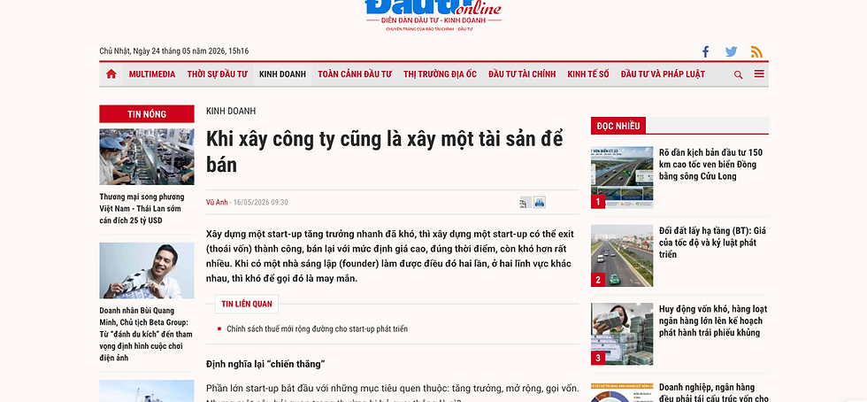 Báo Đầu Tư: Khi xây công ty cũng là xây một tài sản để bán